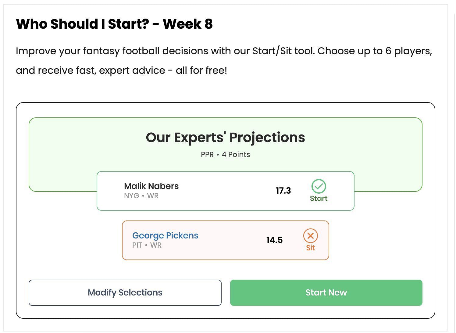 Sportskeeda's tool suggests starting Nabers over Pickens